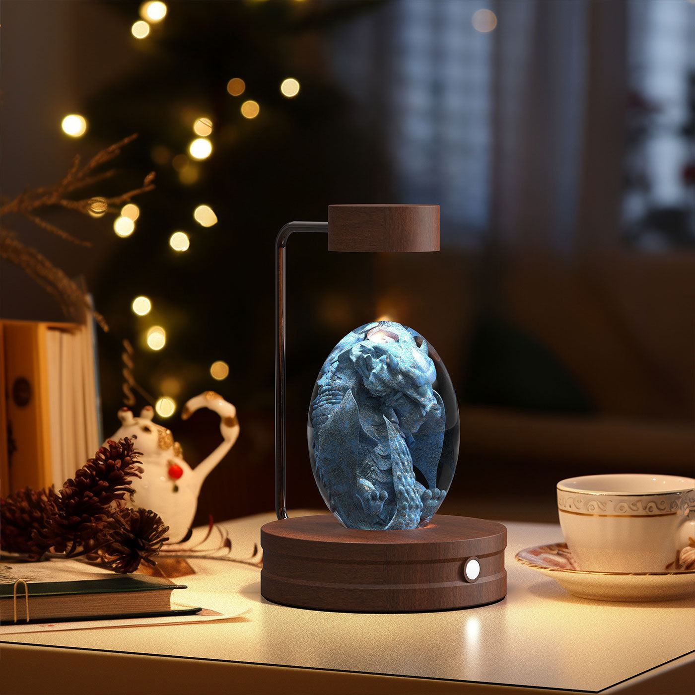 Twenve Crystal Ball Cosmic Dinosaur Night Light – USB Powered Warm LED Bedside Lamp & Gift
